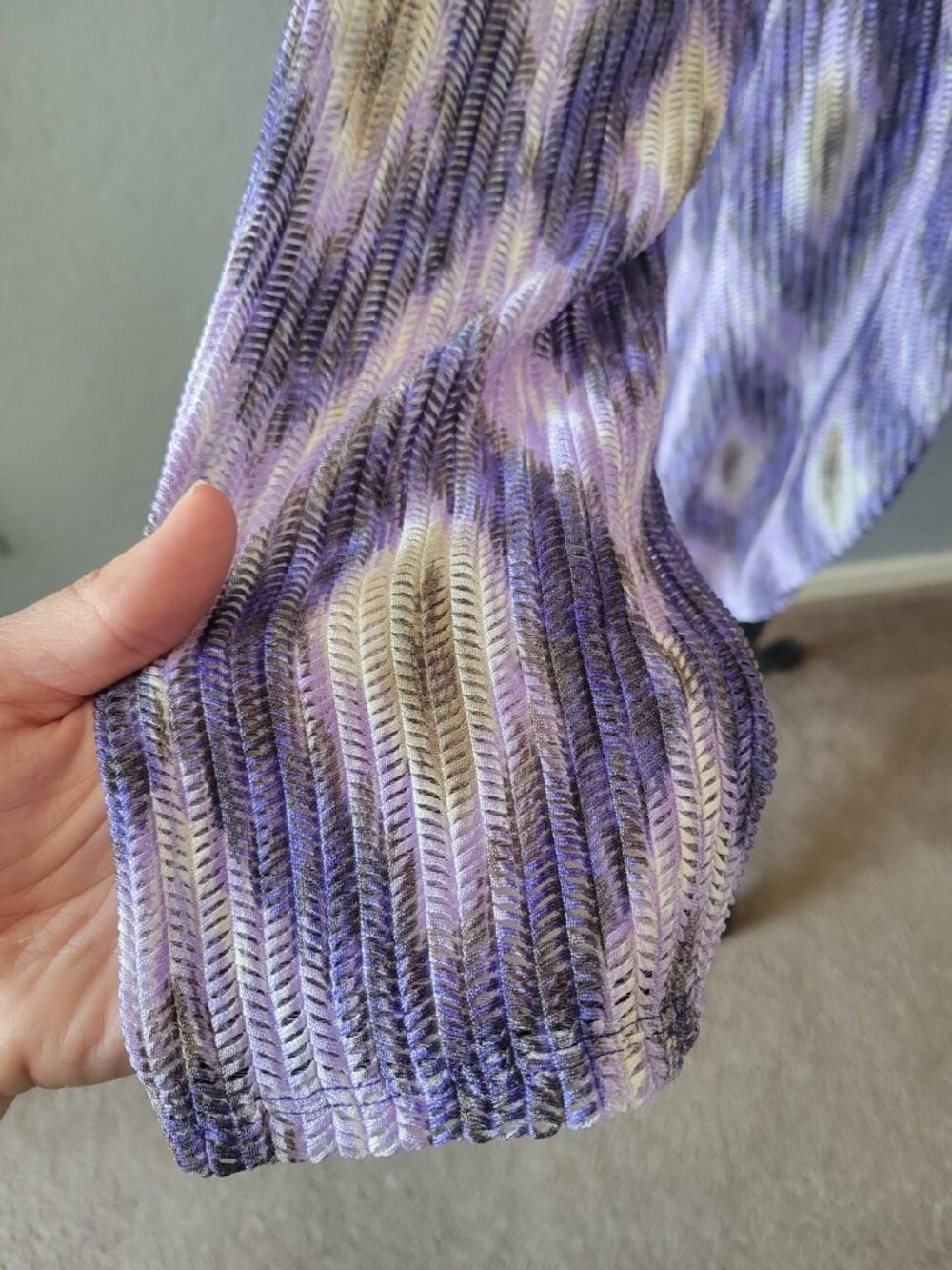 Chico's Purple & White Ikat Geometric Mesh Open Front Cardigan Size 3 (XL) - Picture 4 of 10